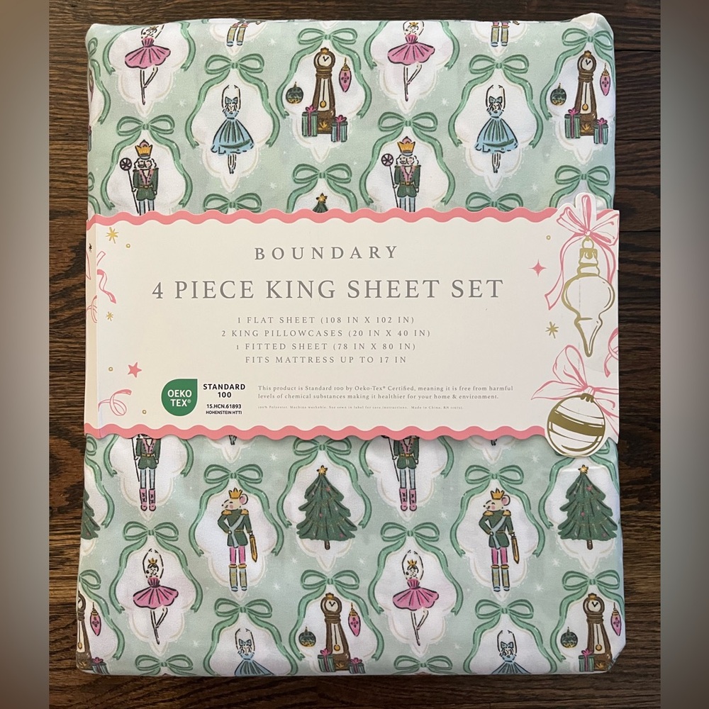 King Sheet Set in Mint Nutcracker Print - 4 Piece
